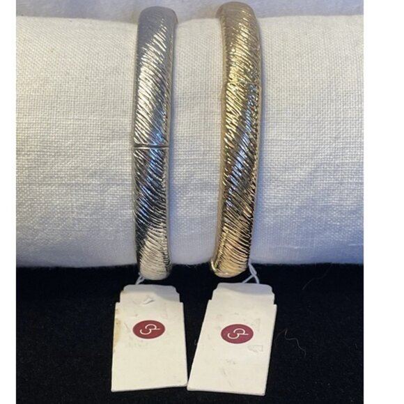 1 Gold Tone 1 Silver Tone Textured Bangle Stretch Bracelet NWT Stackable - Picture 1 of 8